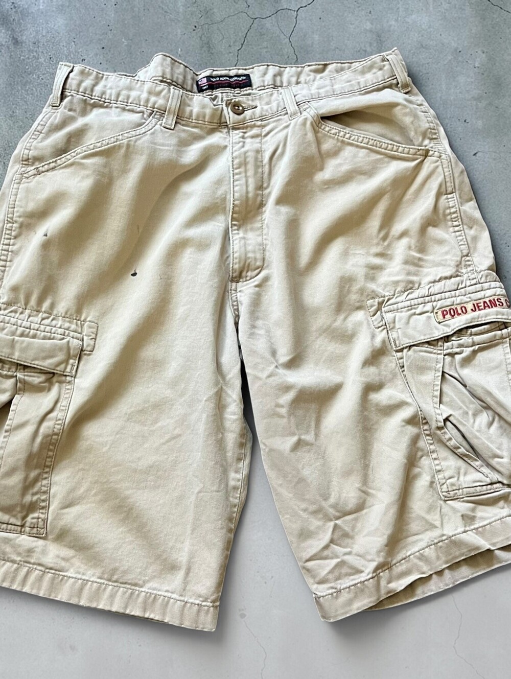 Y2K Polo Jeans Co. Baggy Firefighter Cargo Shorts Size 32 Beige Ralph Lauren